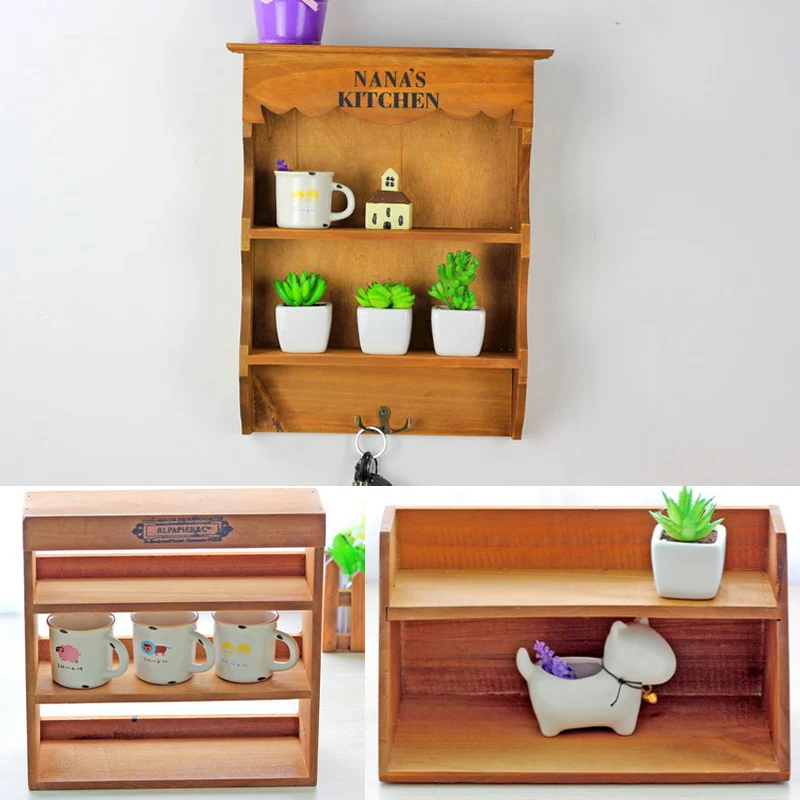 Настенные подвесные полки деревянный шкаф для хранения трехуровневая витрина