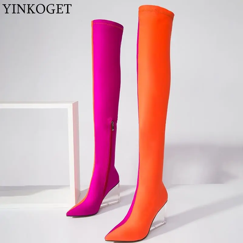 YINKOGET/пикантные модные женские сапоги из натурального эластичного материала