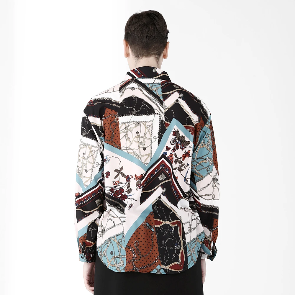 

Vintage Men's Full Printing Shirts Turn Down Collar Tops For Male New Arrival Fashion Wearing Casual Clothing