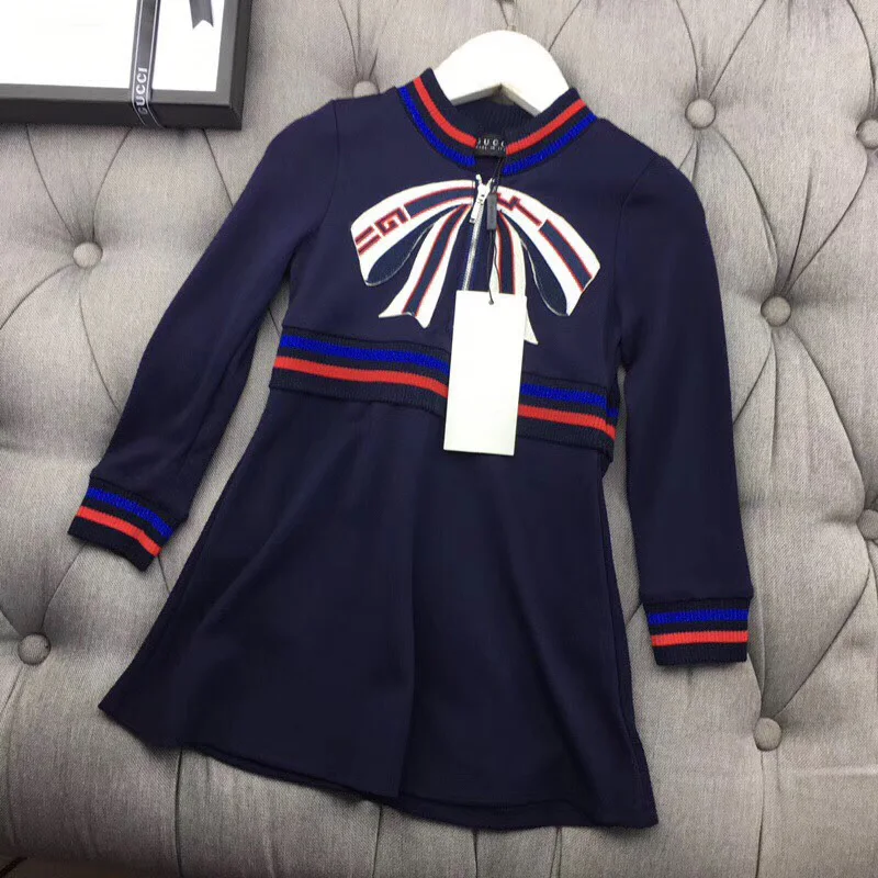 Fashion luxury brand designer style girl dress 3 years A-line full Sleeve Bow Embroidery children princess dresses for girls | Детская