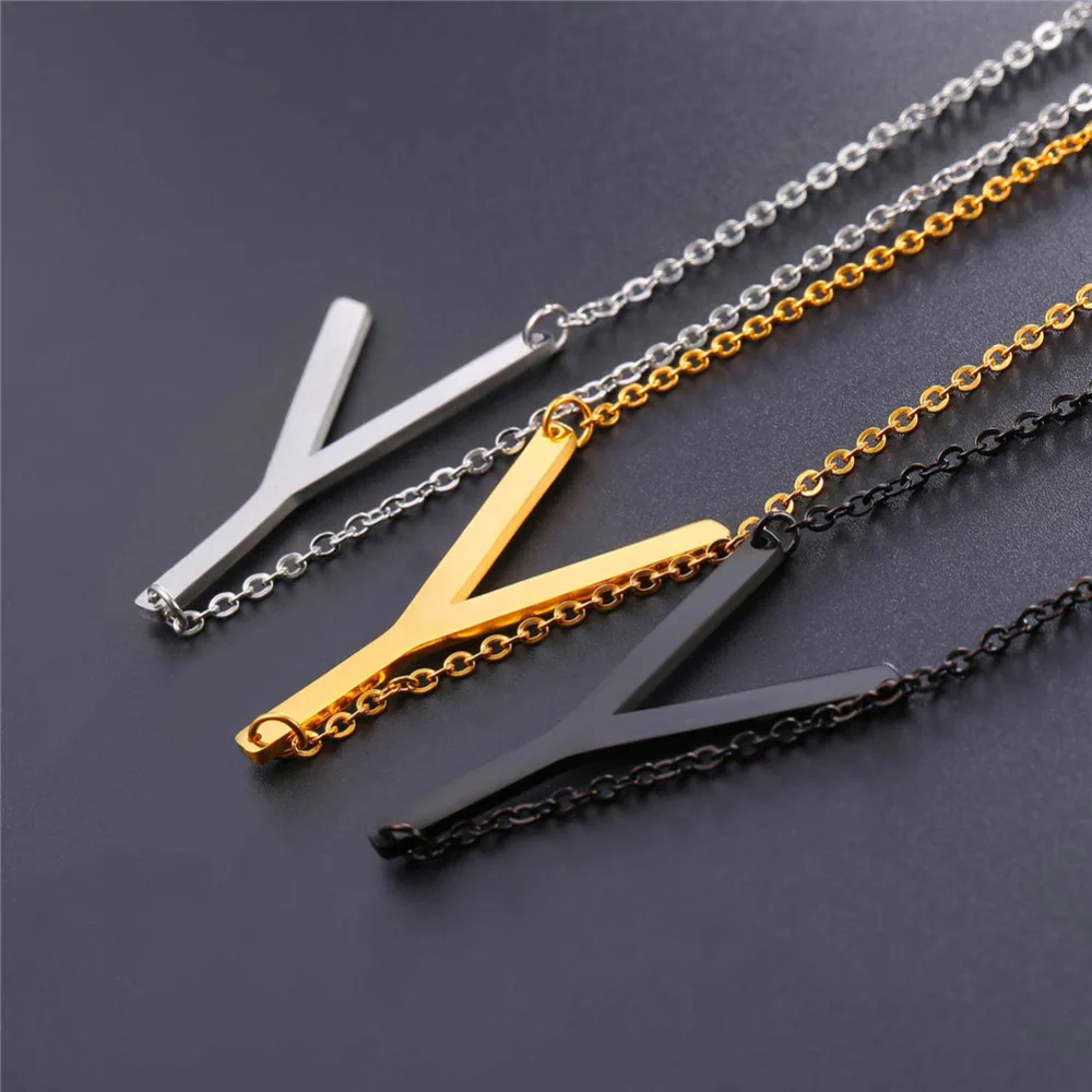 Цепочка с подвеской черного цвета буквой A B C D E F G H I J K L M N O P Q S T U V W X Y Z P2625G|f pendant|b