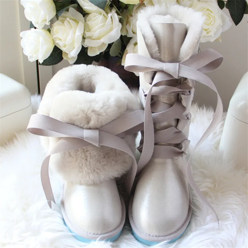 white as pic Новинка года; Высококачественная Обувь На Шнуровке; женская обувь из натуральной овечьей кожи; натуральный мех; шерсть; женские зимние ботинки; брендовые ботинки; - Цвет: white as pic