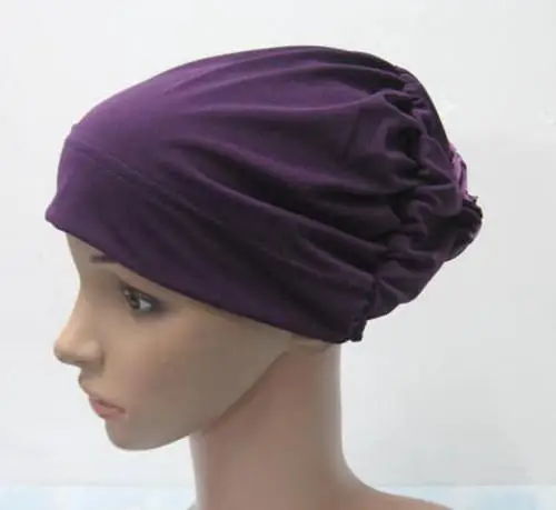 dark purple Мусульманские шапочки под хиджаб женские исламский шарф шапка Амира женский головной убор шапочки под хиджаб внутренняя Кепка плиссированная шапка для выпадения волос Цветочная Кепка chemo - Цвет: dark purple