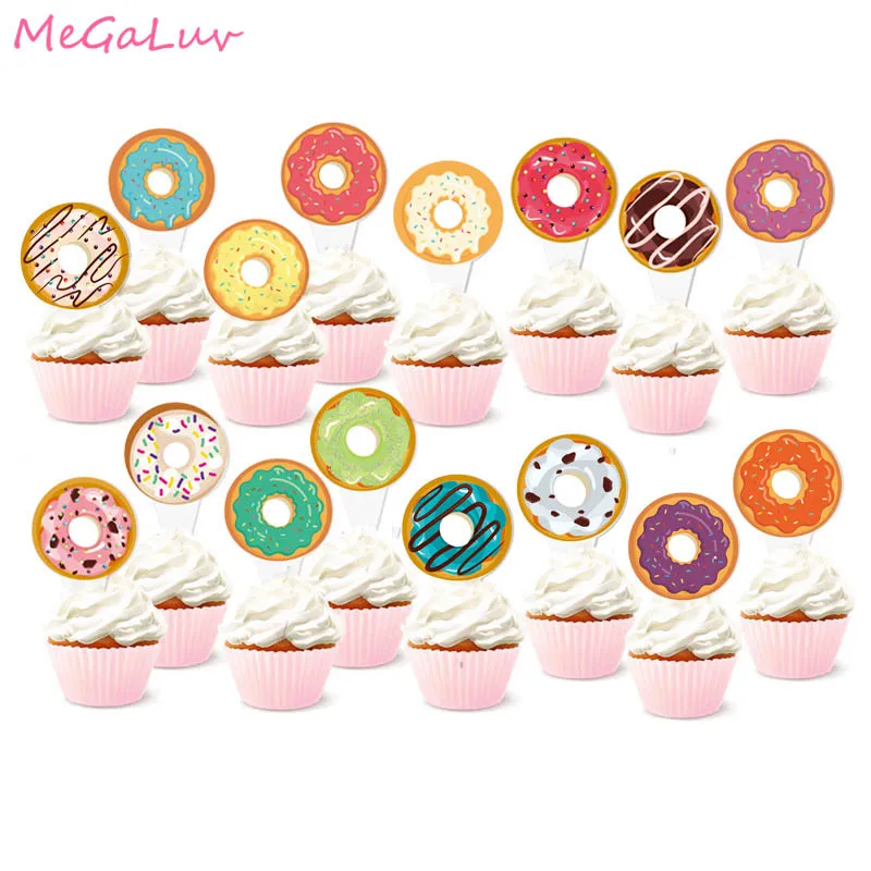 

16pcs Paper Donut Cupcake Topper Sweet Doughnuts Cake Cupcake Topper Birthday Party Decoration Kids Baby Shower Party Supplies