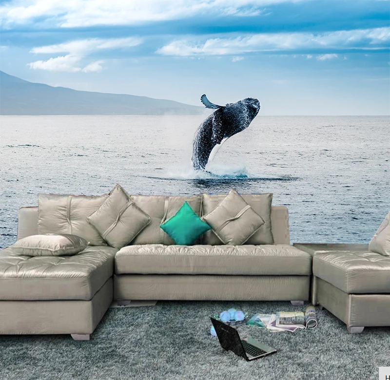 Пользовательские 3D эффект обои живопись фреска фото подводный мир дельфин