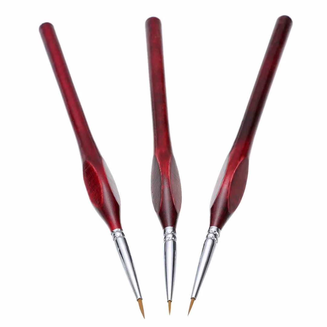 3pcs 0/00/000 Sable Hair Paint Brush 7.3 inches Miniature Detail Fine liner Nail Art Drawing Brushes Painting Supplies