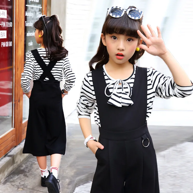 2018 модная детская одежда для девочек футболка в полоску с длинными рукавами топ +
