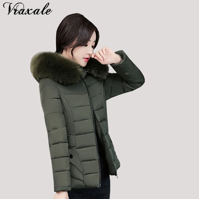 Vraxale 2017 Новинка зимы Куртка Для женщин меховой воротник с капюшоном Хлопок