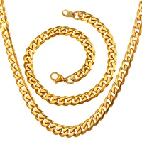 6mm stainless steel necklace bracelet set mens jewelry yellow gold color curb cuban link chain dubai jewelry s2276g