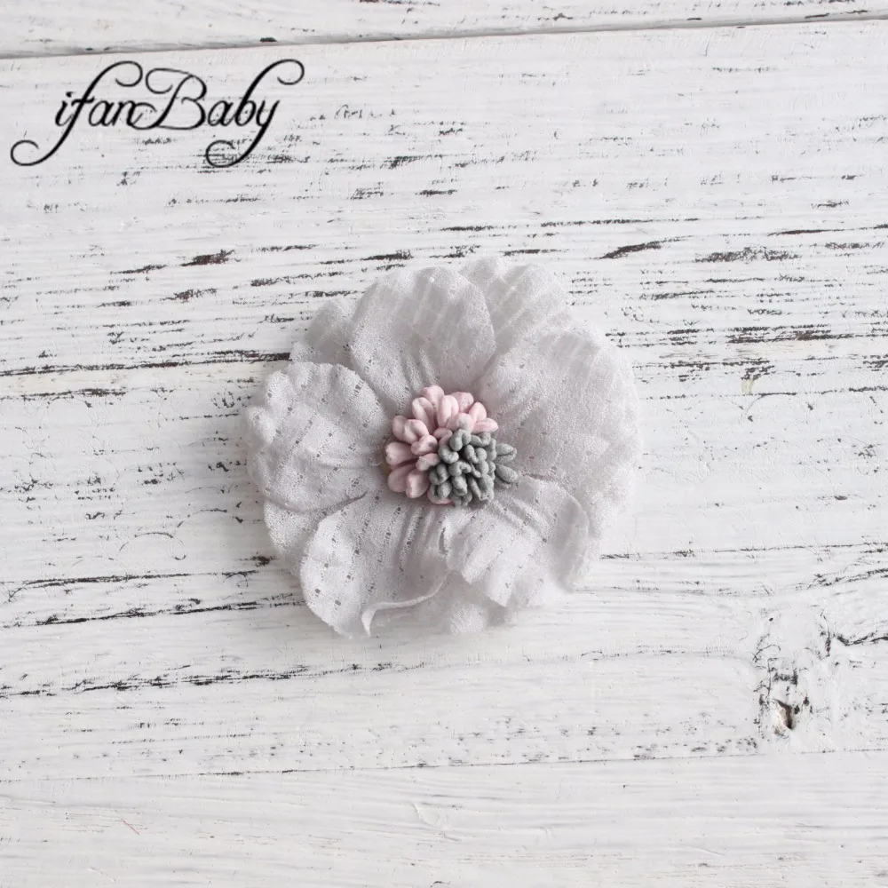 Брошь-цветок для волос тычинки розы из необработанной ткани девочек