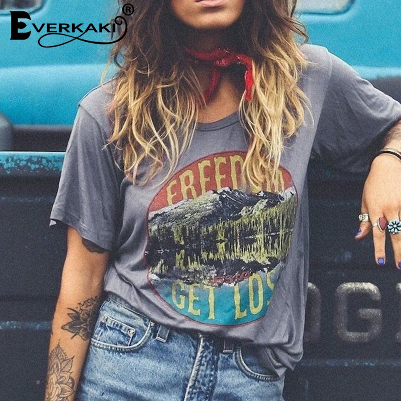 Everkaki Boho Freedom футболки Топ для женщин хлопок короткий рукав винтажная женская футболка в богемном стиле Топы женские Лето Новинка