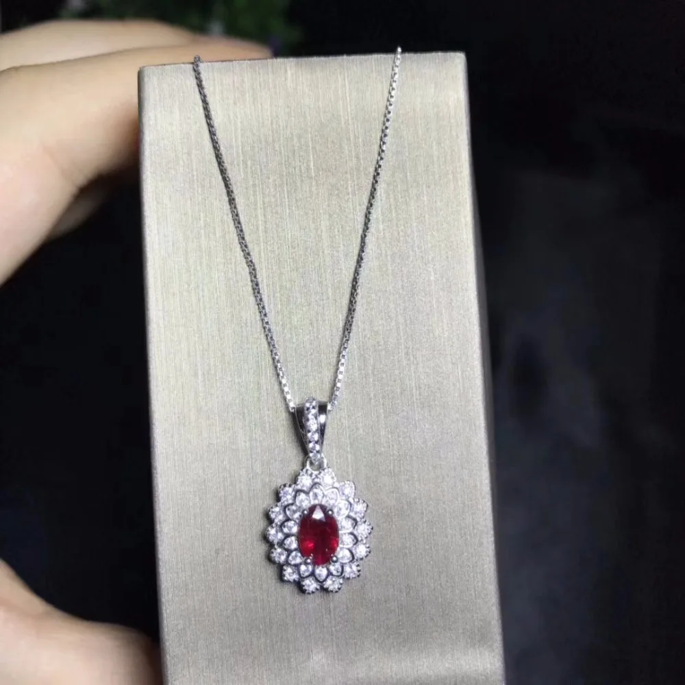 

Uloveido Natural Ruby Pendant Necklace for Women, 925 Sterling Silver, 4*6mm July Birthstone Gemstone Wedding Jewelry FN159