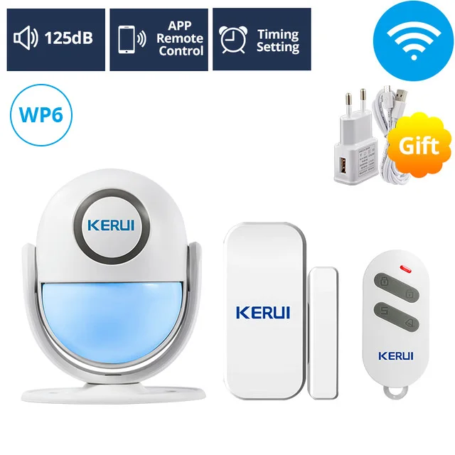 WiFi WP6 Kit2 KERUI 125dB WP6 PIR сигнализация движения дверной звонок Домашняя безопасность приложение управление охранный Датчик Детектор Добро пожаловать дверной звонок SOS сигнализация системы - Цвет: WiFi WP6 Kit2