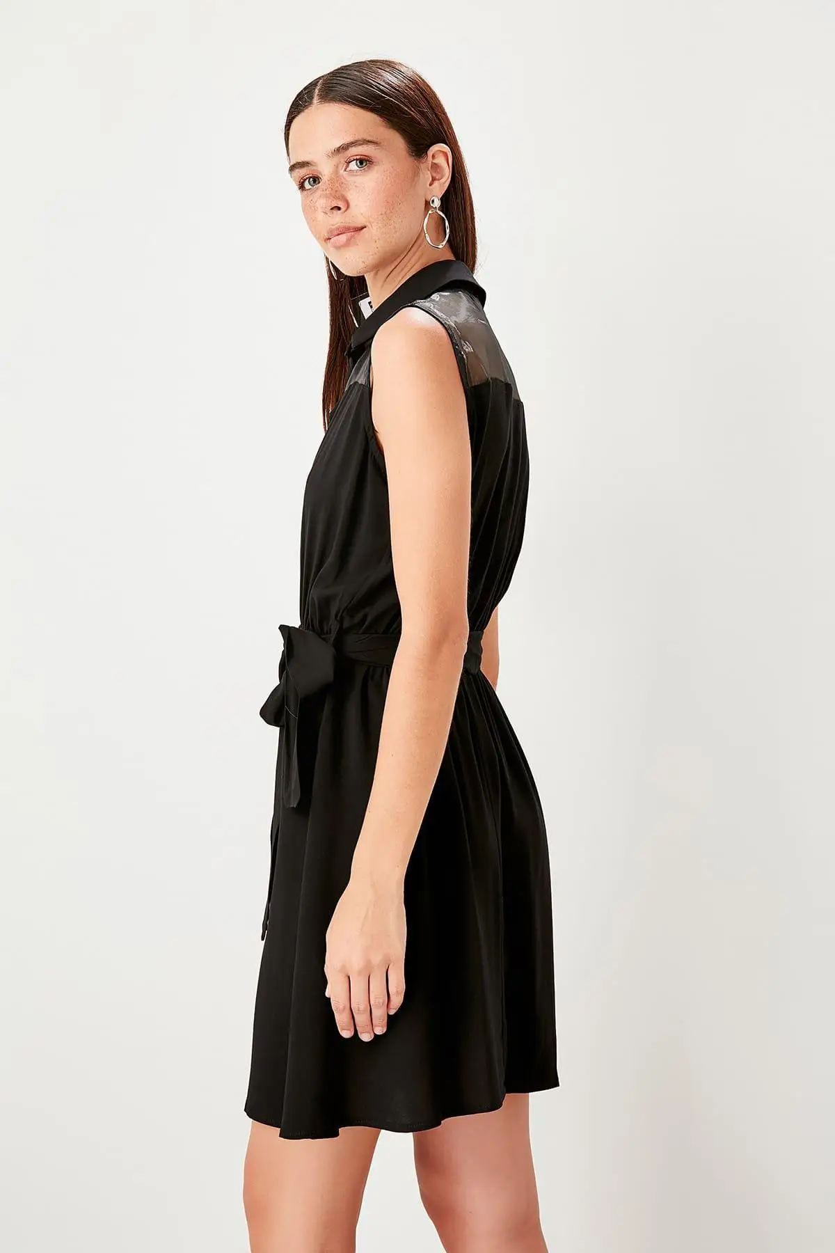 Trendyol черное платье из органзы TWOSS19EL0196 | Женская одежда