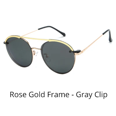 Rose Gold Frame-Gray Ralferty, круглые солнцезащитные очки для женщин, новинка, поляризованные очки на застежке, магнитные оптические очки для близорукости по рецепту, солнцезащитные очки oculos de grau D061 - Цвет линз: Rose Gold Frame-Gray