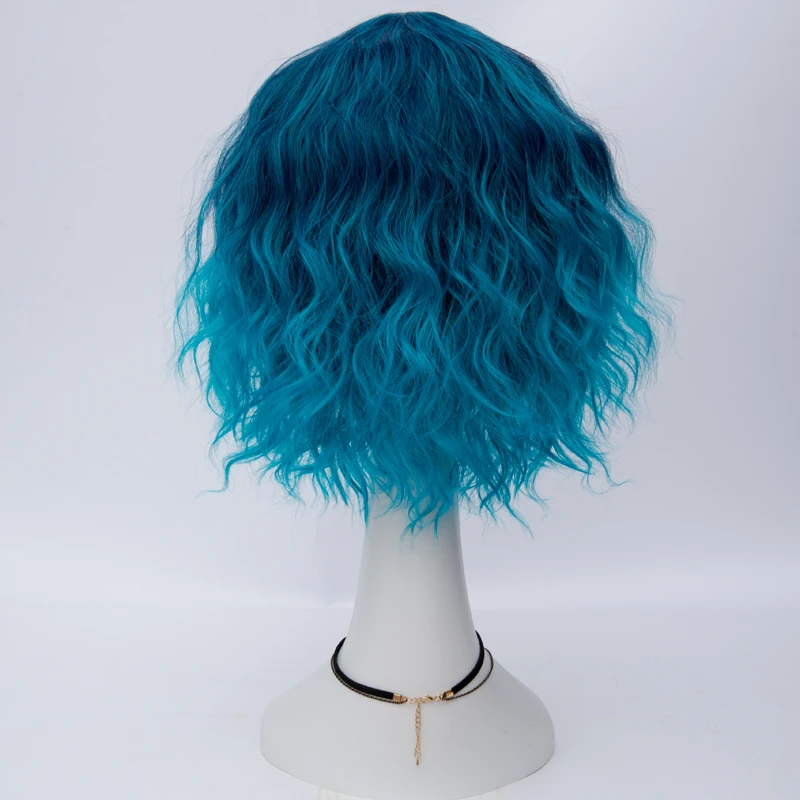 Similler Ombre Green Blue Gray Party Cosplay Wig Short Curly Hair Synthetic Wigs for Black Women 14