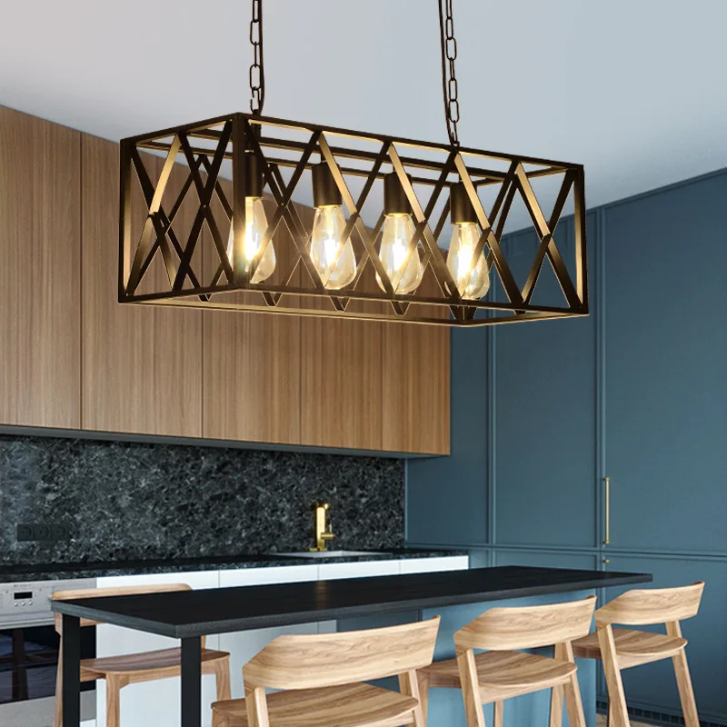 Cuboid frame iron net chandelier industrial wind bar desk antique personality theme restaurant luminaire | Освещение