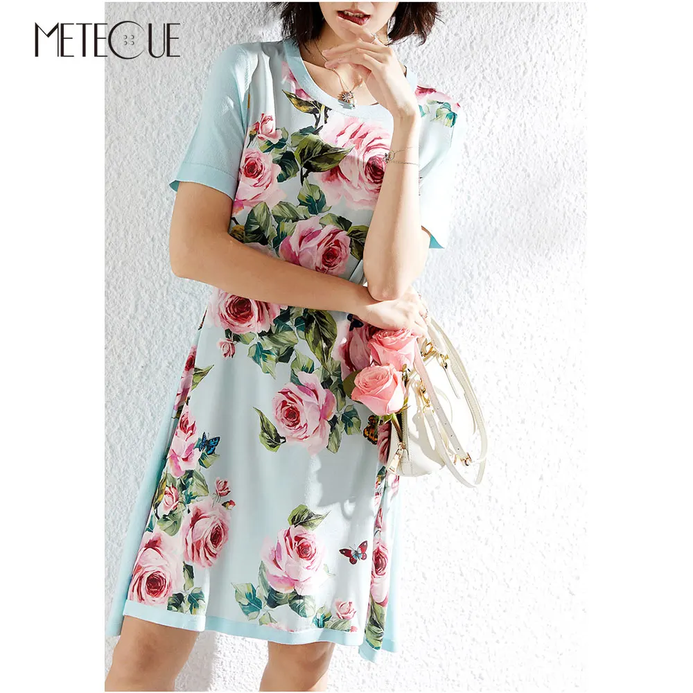 Шелковое трикотажное платье миди с цветочным рисунком 2019 весенне летнее модное