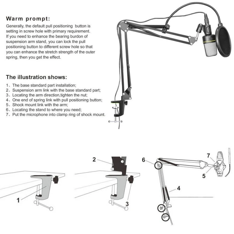 Professional Adjustable Microphone Suspension Arm Stand Compact Mic for Radio Broadcasting Voice-Over Sound Studio Stages | Электроника