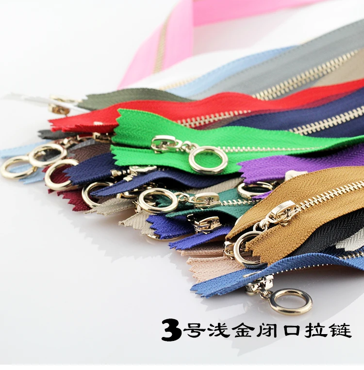 Металлическая молния 3 # для шитья медная короткая сумок карманный кольцевой