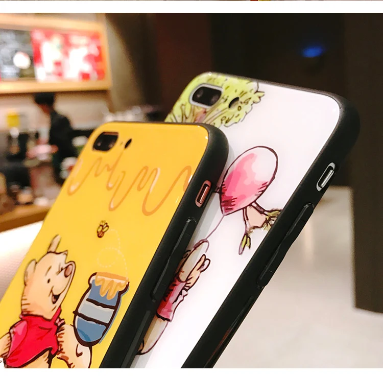 Сумка-Медведь Винни для iPhone 7/8 plus задняя крышка из закаленного стекла 6 6s +