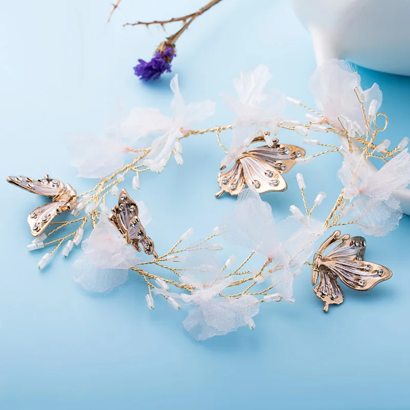 

2017 New Bride Headdress Butterfly Temperament Hairbands Flowers Zinc Alloy Wreath Handmade Party Wedding Women Charm Jewelry