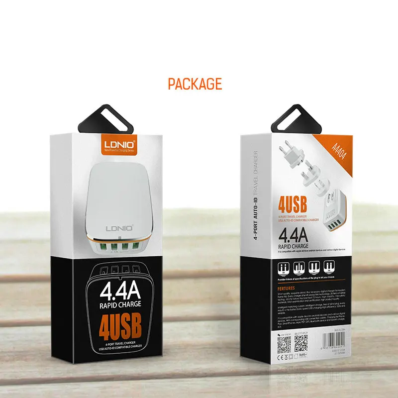 LDNIO Оригинальное 4 USB мульти порта 4.4A быстрое зарядное устройство EU/US/UK/AU Вилки