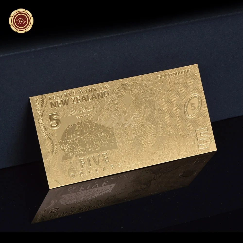 Топ-рейтинг Новая Зеландия 5 долларов 24K Золотая банкнота для коллекции произведений искусства