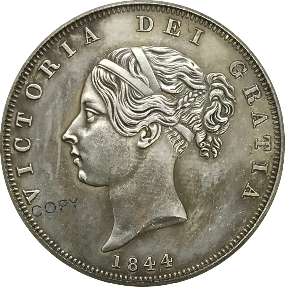 1844 Великобритания 1/2 Корона Виктория предметы коллекционирования из мельхиора