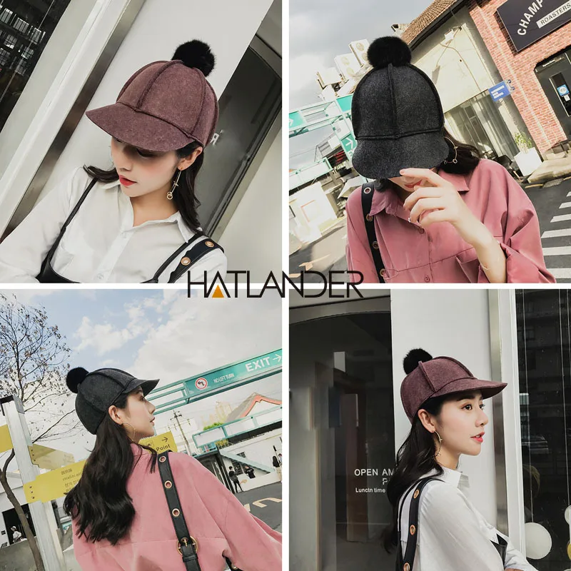 [HATLANDER] Зимняя шерстяная Бейсболка для женщин уличные теплые шапки девушек