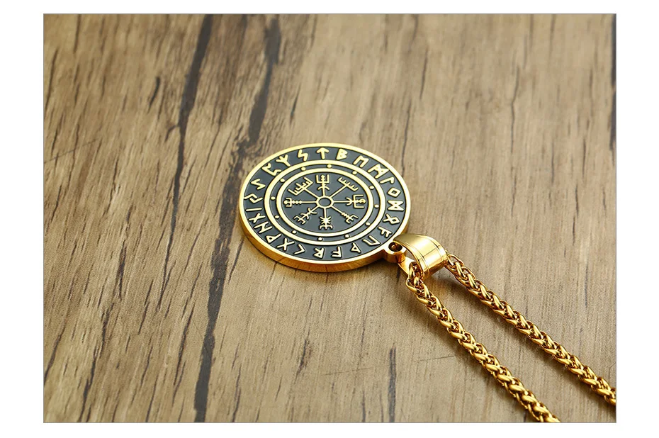 Rock Punk Slavic Viking Amulet Necklaces For Men Gold Tone Stainless Steel Vegvísir Symbol Pendant Tough Man Collar Jewelry