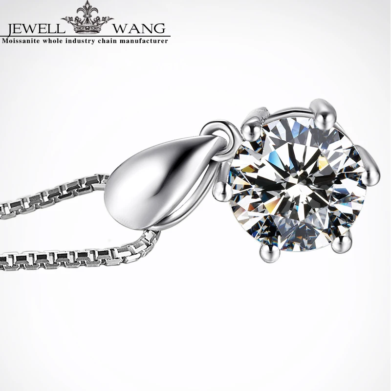 Ювелирный 18K кулон из белого золота Moissanite для женщин 0.5ct Forever классическое ожерелье Блестящий Роскошный подарок для девочки Сертифицированный Jk/vvs1
