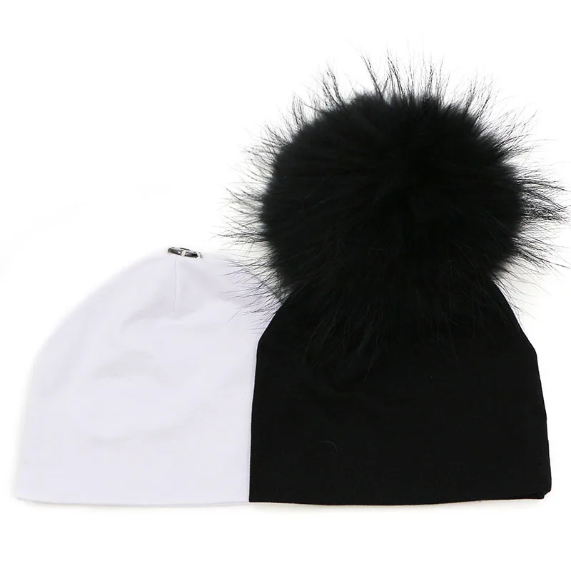 2 шт. хлопковая шапка с помпоном из натурального меха для девочек и мальчиков 0 5