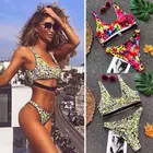 Женский леопардовый купальник из 2 предметов, комплект бикини с высокой талией, привлекательный купальник пуш-ап с подкладкой, купальный костюм с высокой талией, бандажная пляжная одежда