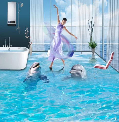 

[Self-Adhesive] 3D Two Dolphins Ocean 4 Non-slip Waterproof Photo Self-Adhesive Floor Mural Sticker WallPaper Murals Print Decal