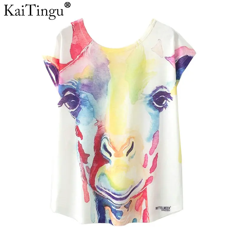 KaiTingu летняя новинка Женская Футболка Harajuku Kawaii милый стиль мультфильм Жираф
