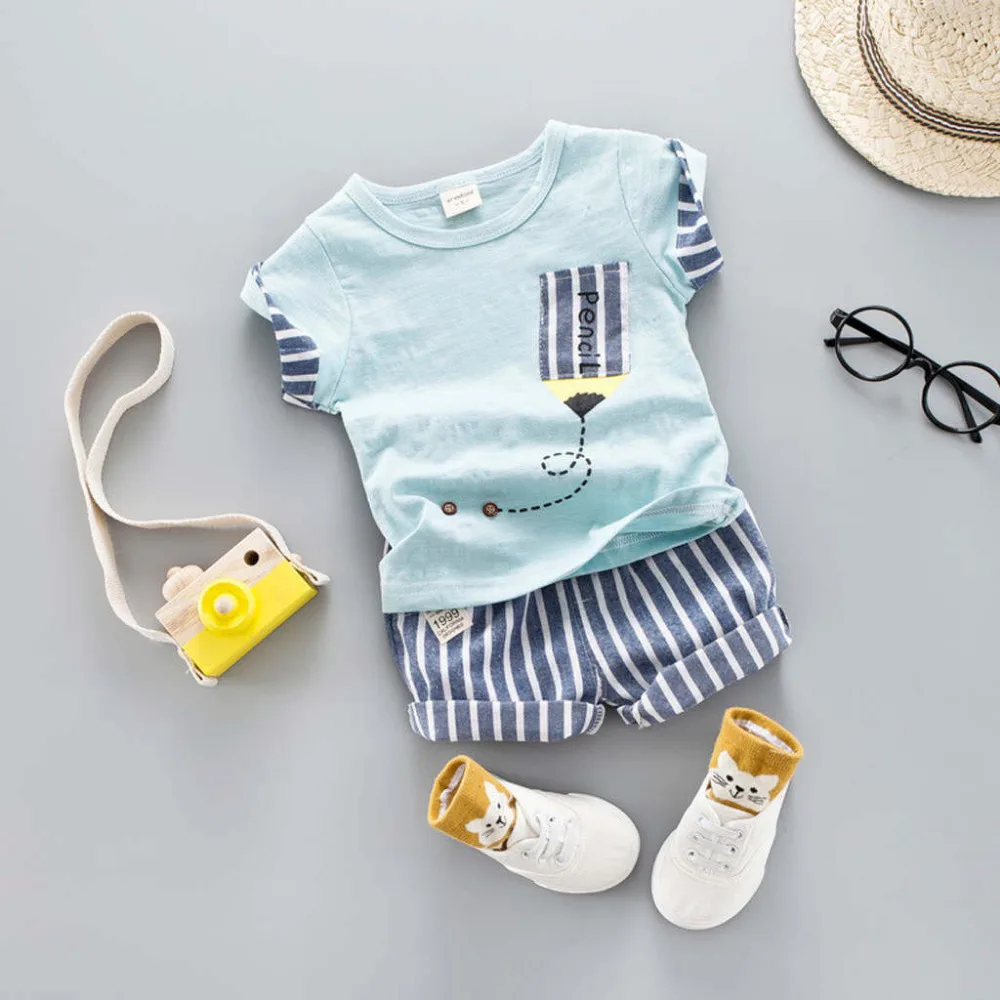 Лидер продаж летние модные комплекты одежды для маленьких мальчиков и девочек