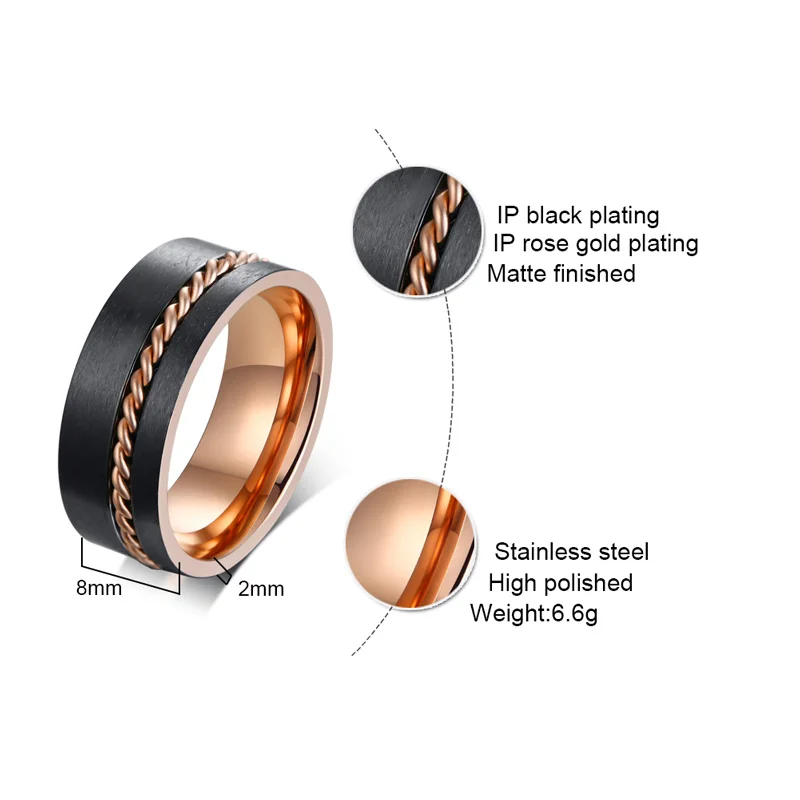 Кольца для мужчин и женщин из нержавеющей стали Веревка цепочка 8 мм обручальные
