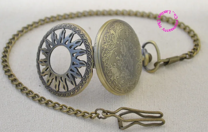 

vintage fashion quartz antique pocket watch man sun shape clock men fob watches retro classical gold dial new hot bronze color
