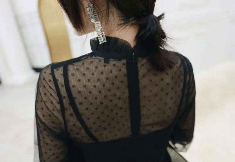 Сексуальное черное вечернее платье, Элегантное Вечернее Платье Vestidos de fiesta de noche, повседневное Тюлевое вечернее платье с длинным рукавом ES1303