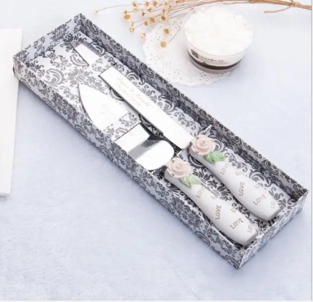 Бесплатная доставка индивидуальный Свадебный нож для торта Сервировочный набор