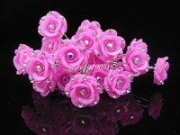 50pcslot free shipping hot pink flower with little crystal hair pins wedding party woman hair clips