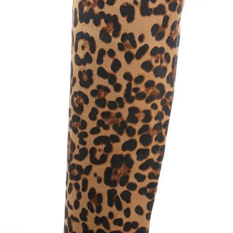 SIMLOVEYO Winter Autumn Winter Stretch Thigh high boots Leapord Strange heel Suede leather Round toe Slip on Shoes women Size 44