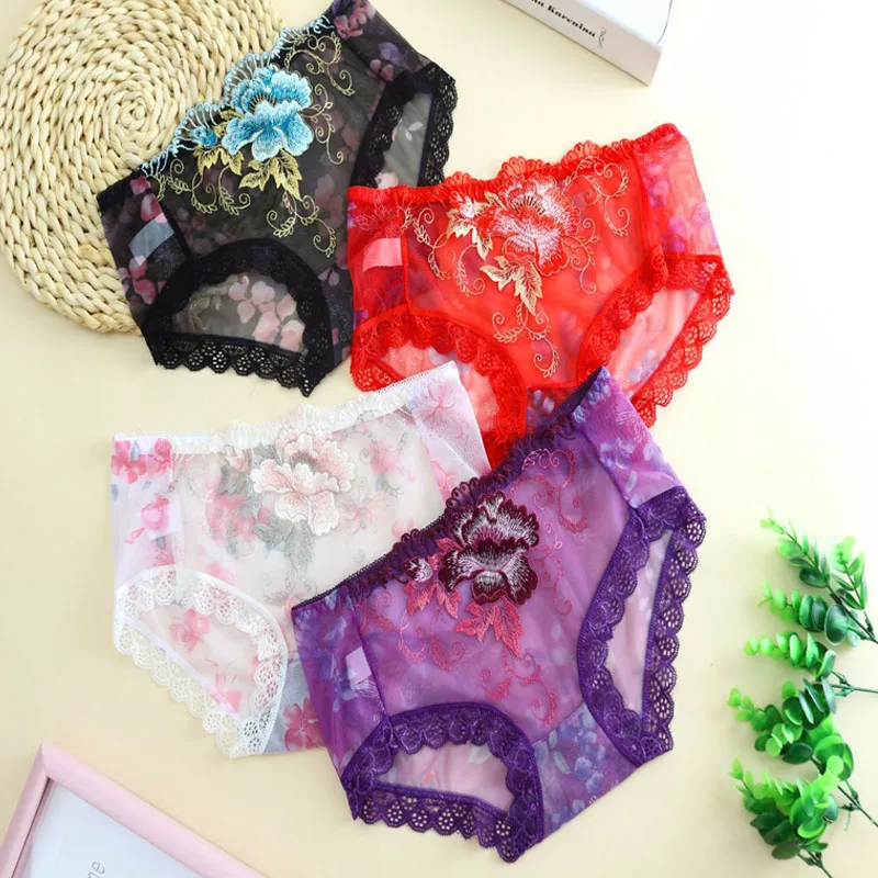 Сексуальные соблазнительные кружевные женские трусики с вышивкой бесшовные