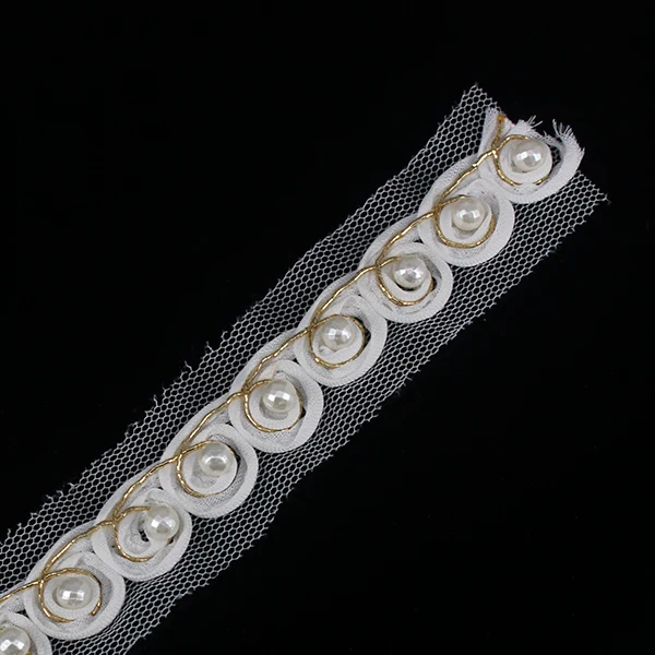 25 ярдов отделка из бисера Золотая пряжа жемчуг розовый цветок аппликация для