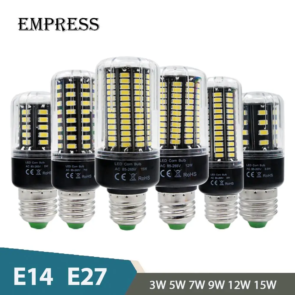 Светодиодный кукурузная осветительная лампочка E14 E27 110 V 220 SMD 5730 15 Вт 12 9 7 5 3