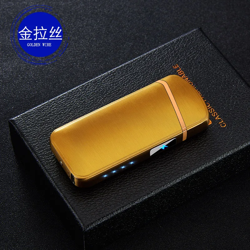 Gold Новая Металлическая электрическая зажигалка с гнездом USB power display перезаряжаемая Зажигалка для сигарет с двойной дугой Плазменные зажигалки высокого качества Gfit - Цвет: Gold