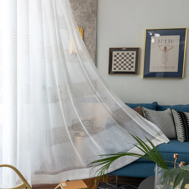 Modern white Striped Window Tulle Curtains for Living Room Shiny Yarn Luxury Sheer Curtains for Bedroom Voile Blind Net Curtains