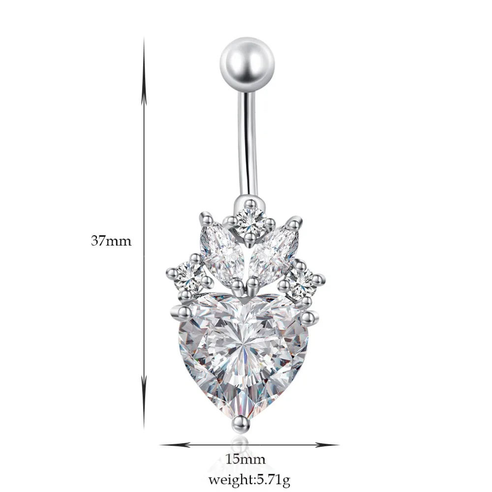 Ювелирные изделия для пирсинга тела Сердце AAA CZ Кристалл цветок пупок