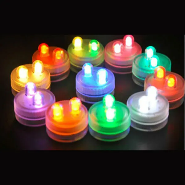 

Free shipping 100pcs/lot White color Wedding Decoration tea lights Double Din LED Submersible Floralyte lights